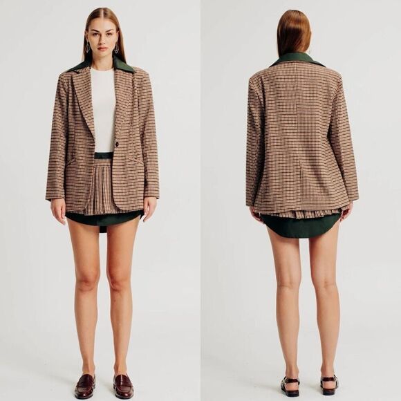 Torn by Ronny Kobo Anok Houndstooth‎ Blazer in Forest Combo Size L - Picture 12 of 12